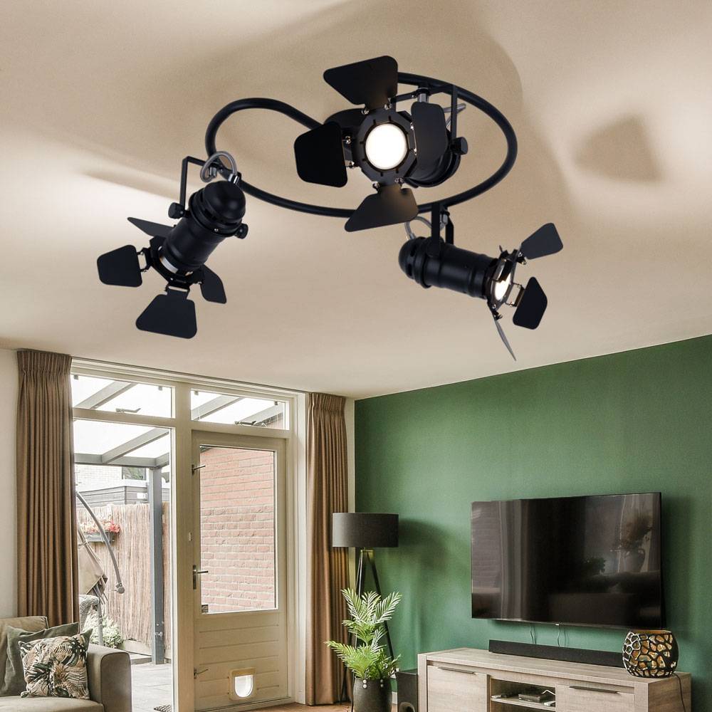 Deckenleuchte schwenkbar Deckenlampe 3-Flammig Deckenstrahler schwarz, Filmscheinwerfer, 3x GU10, DxH 40 x 26,5 cm