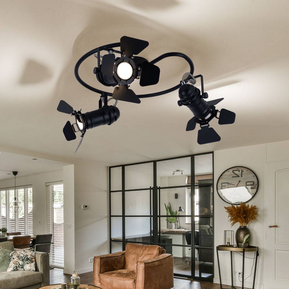 Deckenleuchte schwenkbar Deckenlampe 3-Flammig Deckenstrahler schwarz, Filmscheinwerfer, 3x GU10, DxH 40 x 26,5 cm