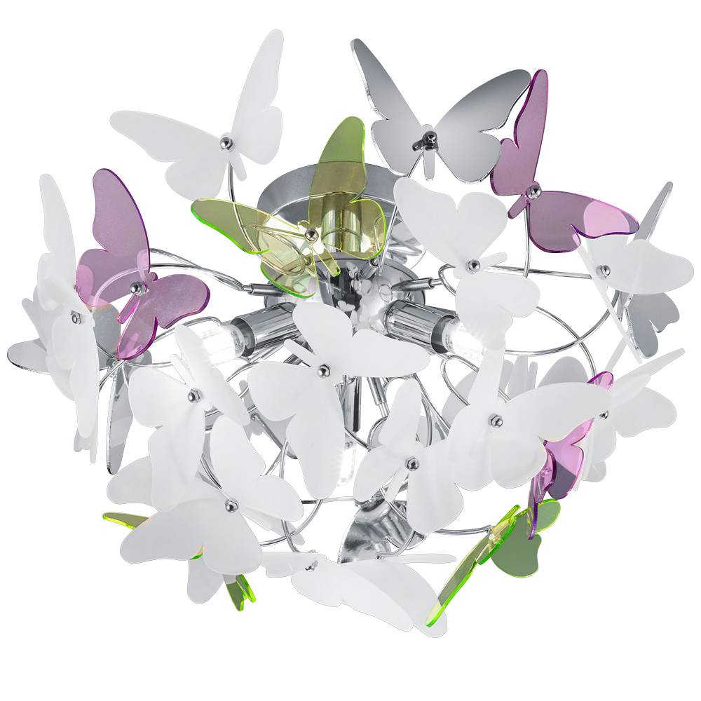 Deckenleuchte für Kinder Deckenlampe im Schmetterling Design, Metall Chrom Acryl, bunt, IP20, DM x Höhe 45x28cm, Kinderzimmer Spielzimmer