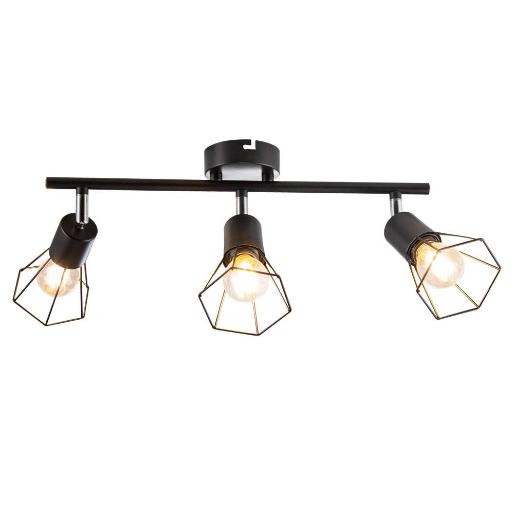 Deckenleuchte Retro Gitter Deckenstrahler Käfig Landhausstil Wohnzimmerlampe Decke Vintage, in schwarz, 3x E14, LxBxH 40 x 8 x 8 cm