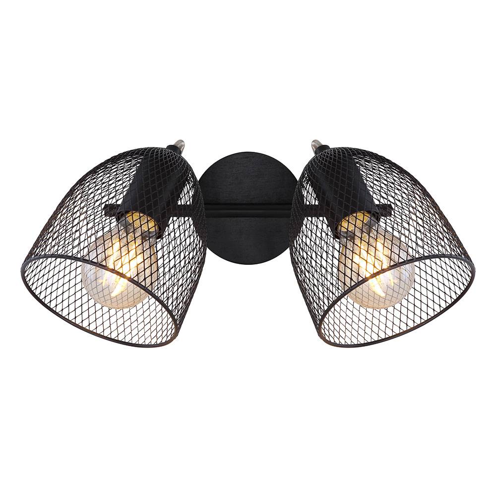 Deckenleuchte Deckenstrahler Spotleuchte Esszimmer Metallgeflecht Deckenlampen aus Holz, verstellbar, schwarz, 2x E27 Fassung, LxBxT 26x13x27 cm