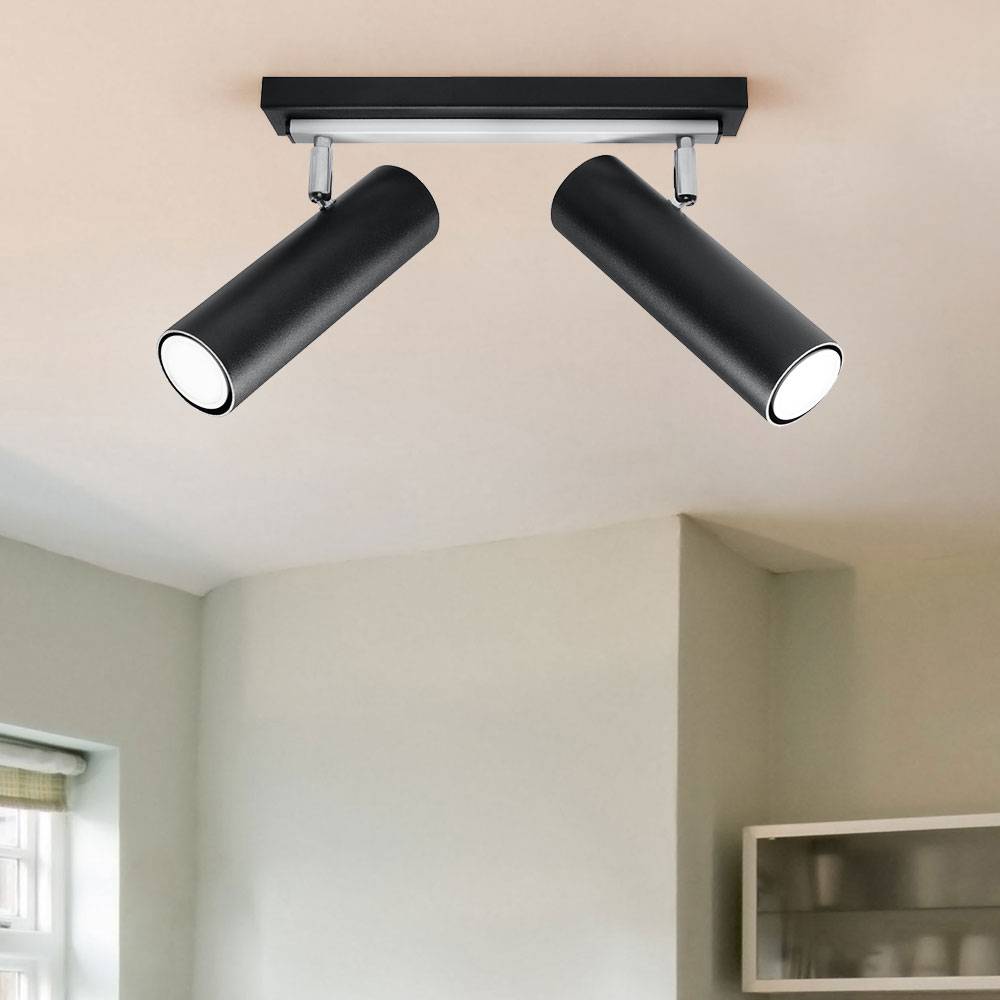 Deckenlampe verstellbar Deckenleuchte schwarz Metall Deckenleuchte 2 Strahler, 2 flammig Stahl, 2x GU10, LxH 30 x 20 cm