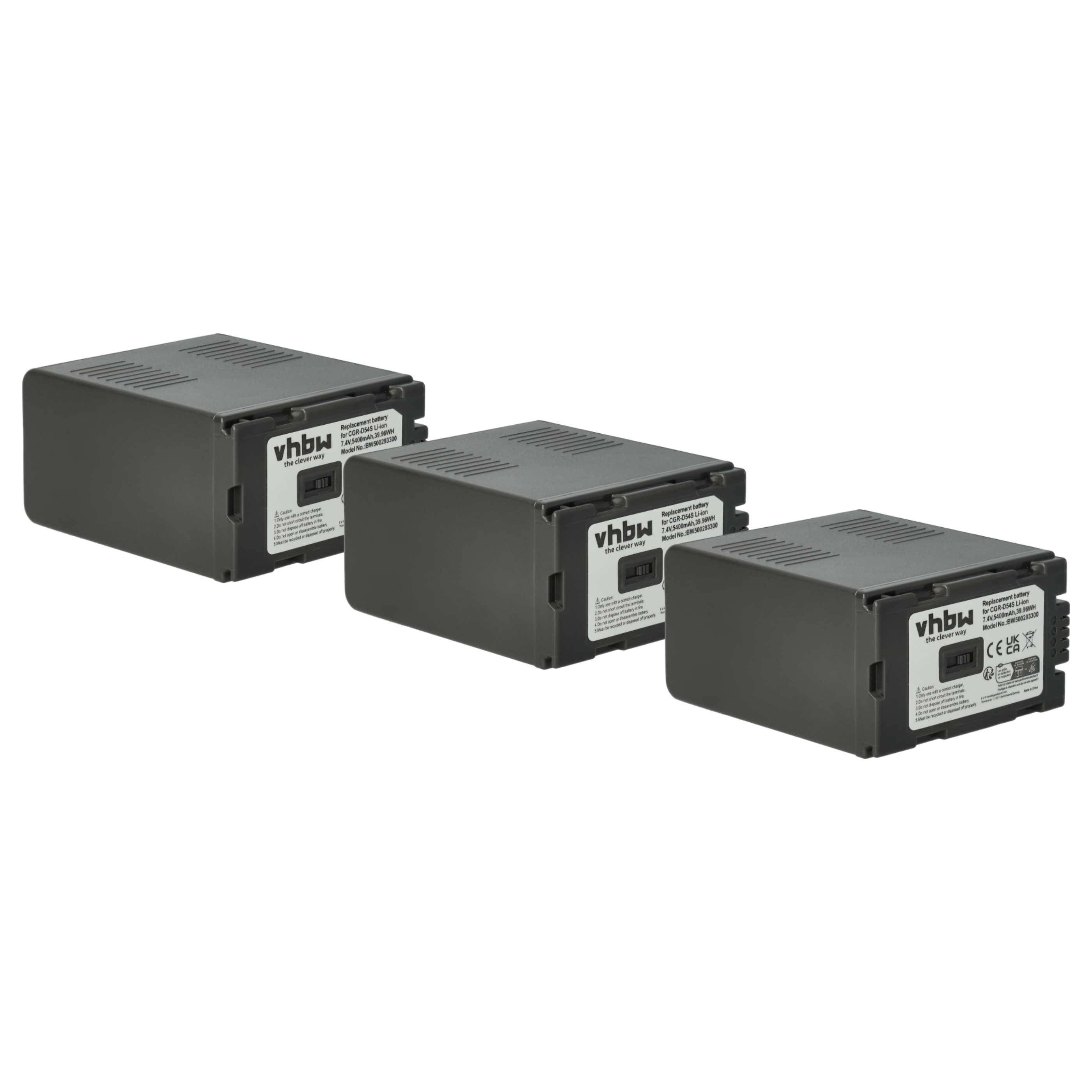 vhbw 3x Akku Ersatz für Panasonic VSB0418, CGR-D320, CGR-D53A, CGR-D53, CGR-D815 für Videokamera Camcorder (5400 mAh, 7,4 V, Li-Ion)