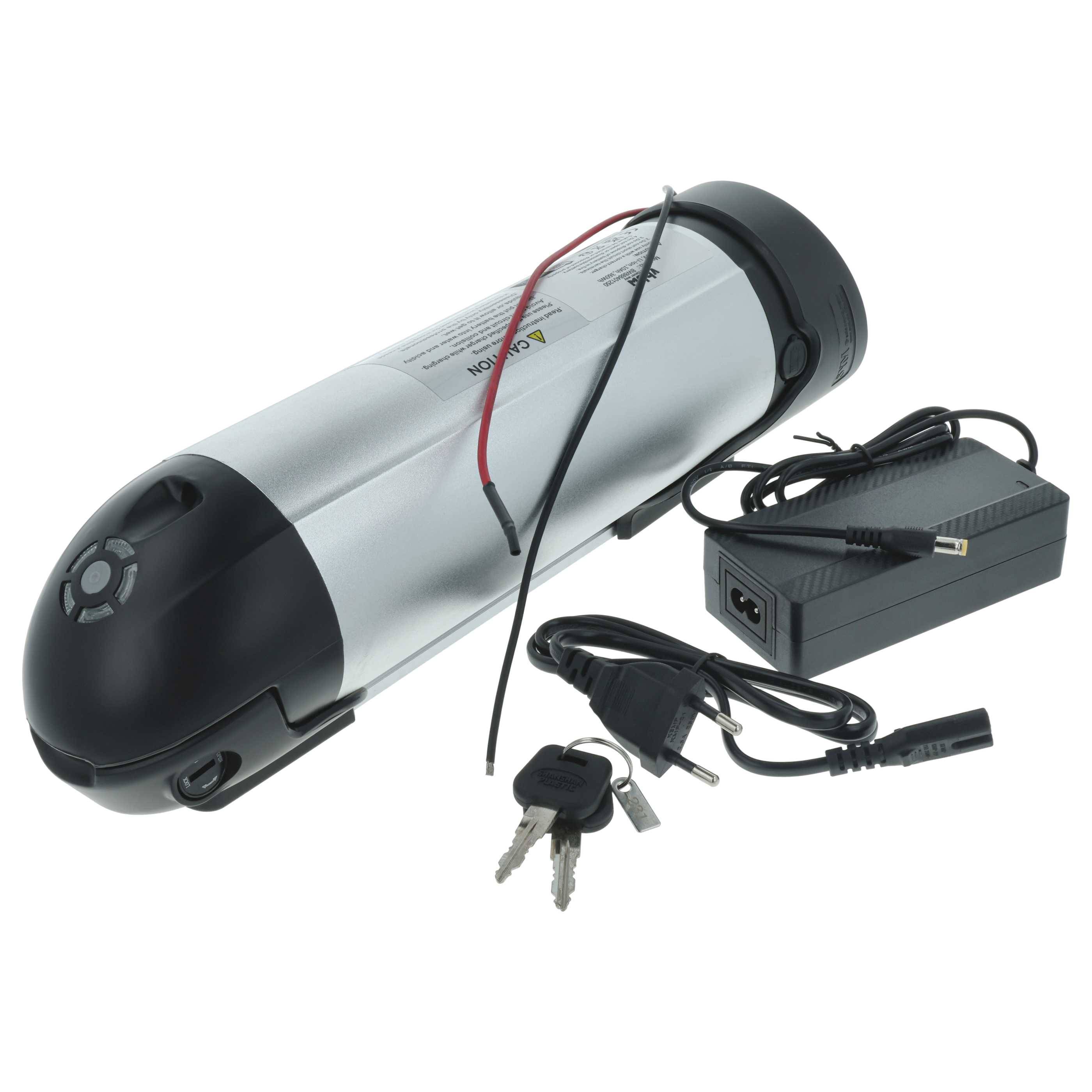 vhbw Akku für Prophete (TRIO), DeHawk, Stratos, LandCrossers u.a. E-Bike Elektrofahrrad (10 Ah, 36 V, Li-Ion) + Ladegerät - Schwarz Silber