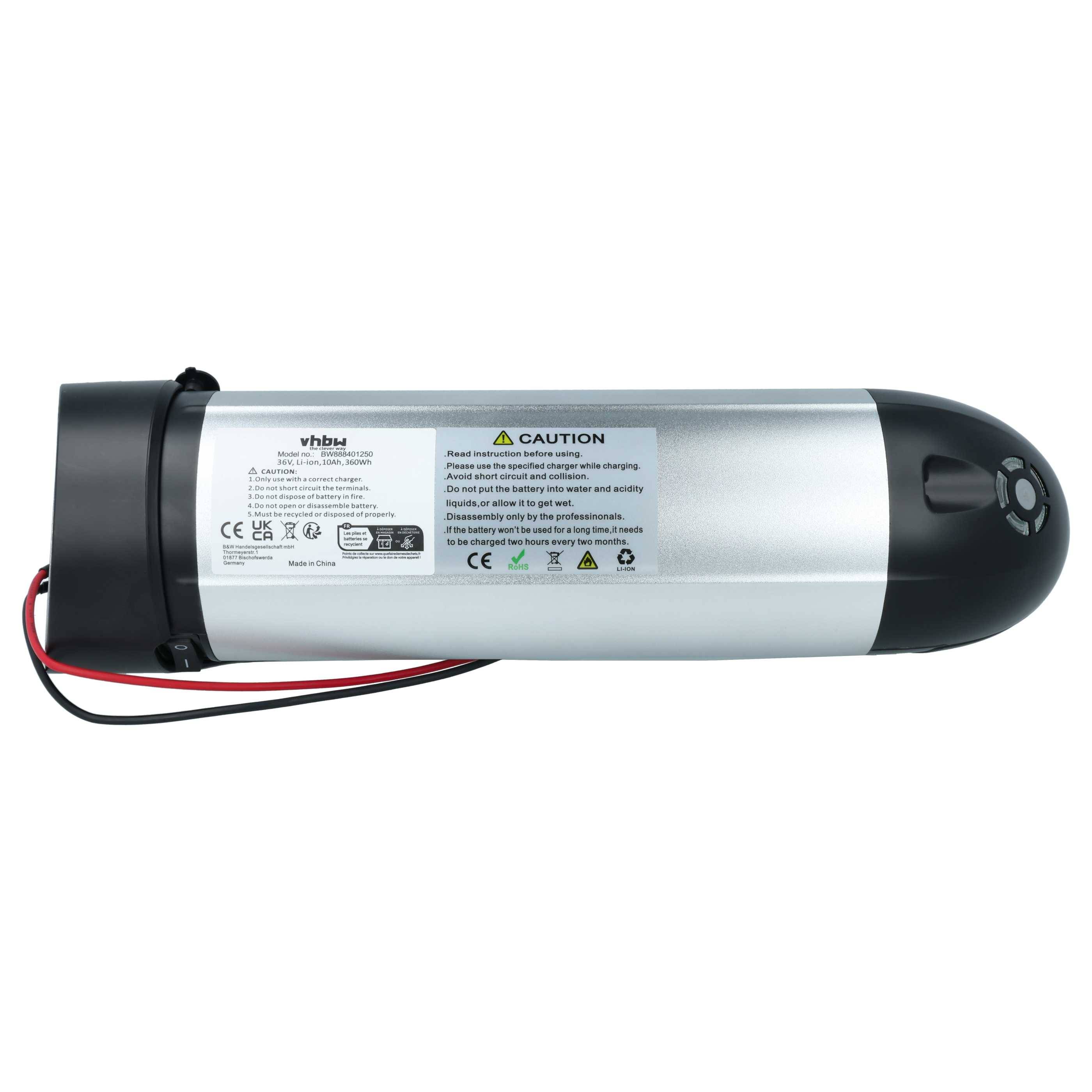 vhbw Akku für Prophete (TRIO), DeHawk, Stratos, LandCrossers u.a. E-Bike Elektrofahrrad (10 Ah, 36 V, Li-Ion) + Ladegerät - Schwarz Silber