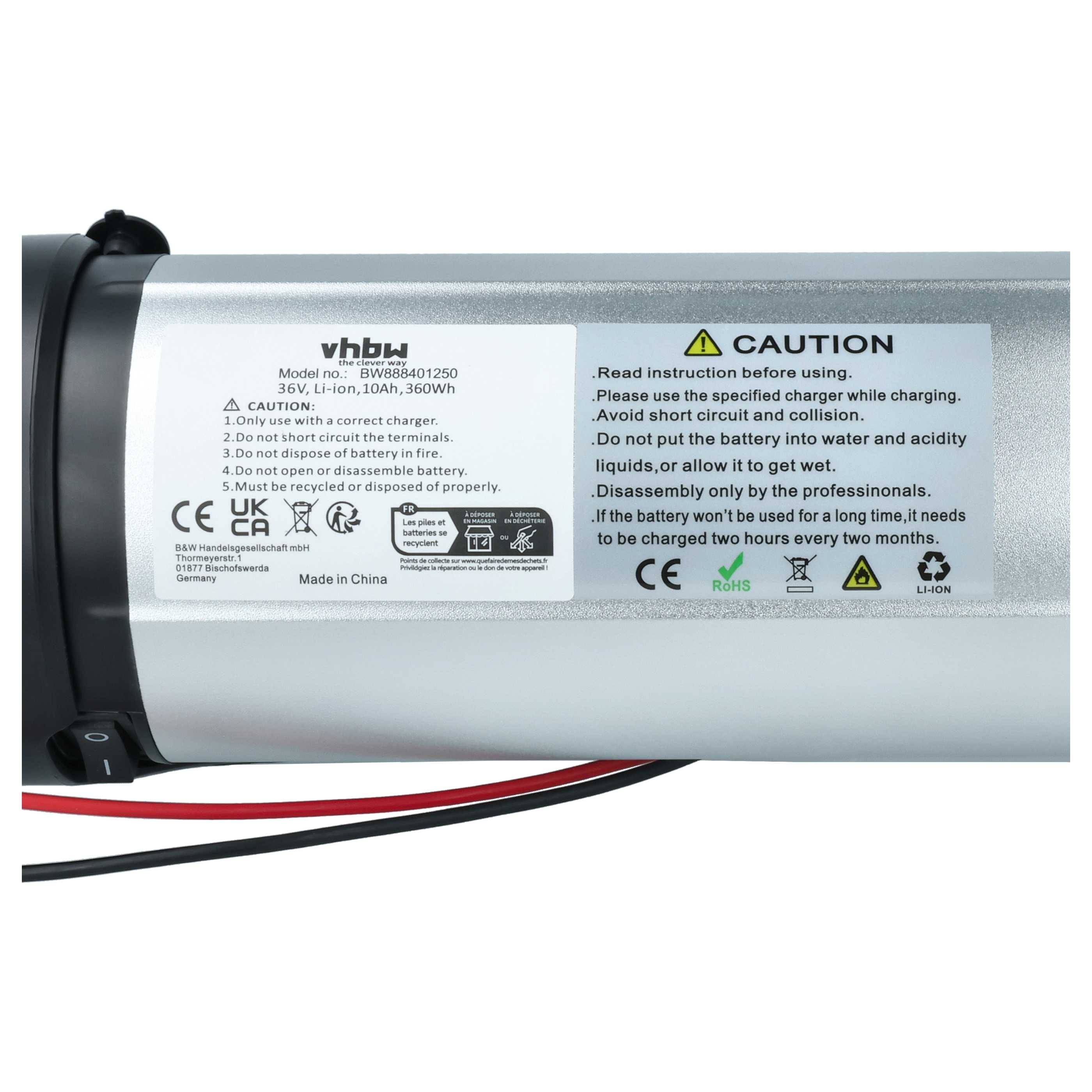 vhbw Akku für Prophete (TRIO), DeHawk, Stratos, LandCrossers u.a. E-Bike Elektrofahrrad (10 Ah, 36 V, Li-Ion) + Ladegerät - Schwarz Silber