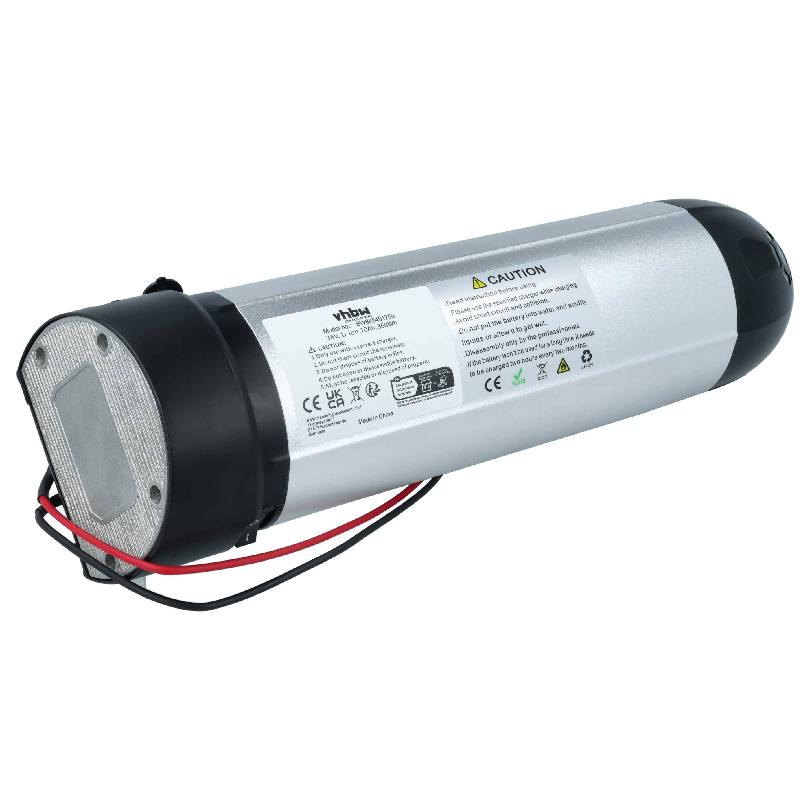 vhbw Akku für Prophete (TRIO), DeHawk, Stratos, LandCrossers u.a. E-Bike Elektrofahrrad (10 Ah, 36 V, Li-Ion) + Ladegerät - Schwarz Silber