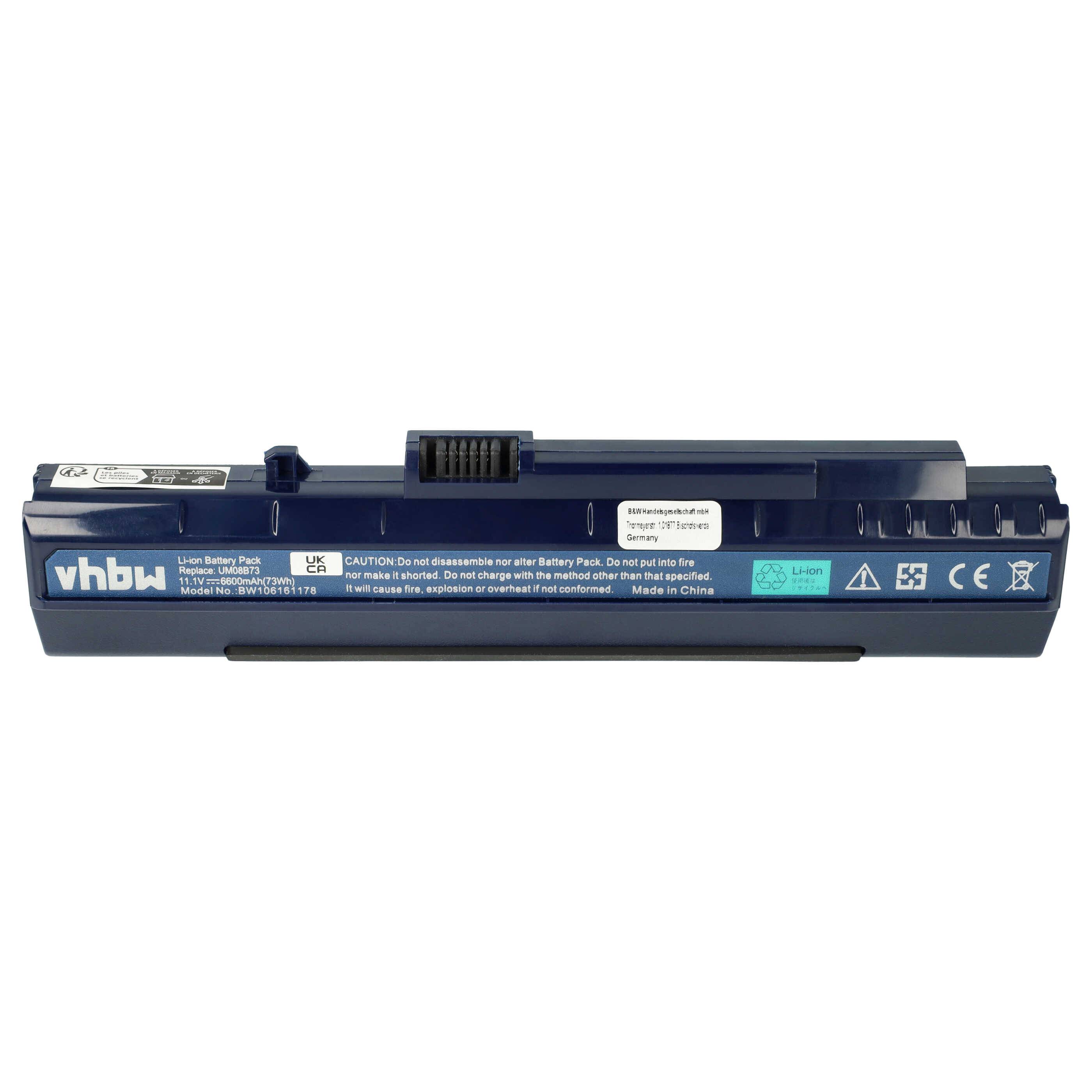 vhbw Akku Ersatz für Acer UM08A52, UM08A72, UM08A71, UM08A74, UM08A73, UM08B32, UM08B71 für Notebook (6600 mAh, 11,1 V, Li-Ion)