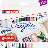 Edding Acrylic, Schwarz, Blau, Braun, Grün, Hellblau, Pink, Violett, Weiß, Gelb, Mehrfarben, 8 Farben, Rundspitze, Rund,
