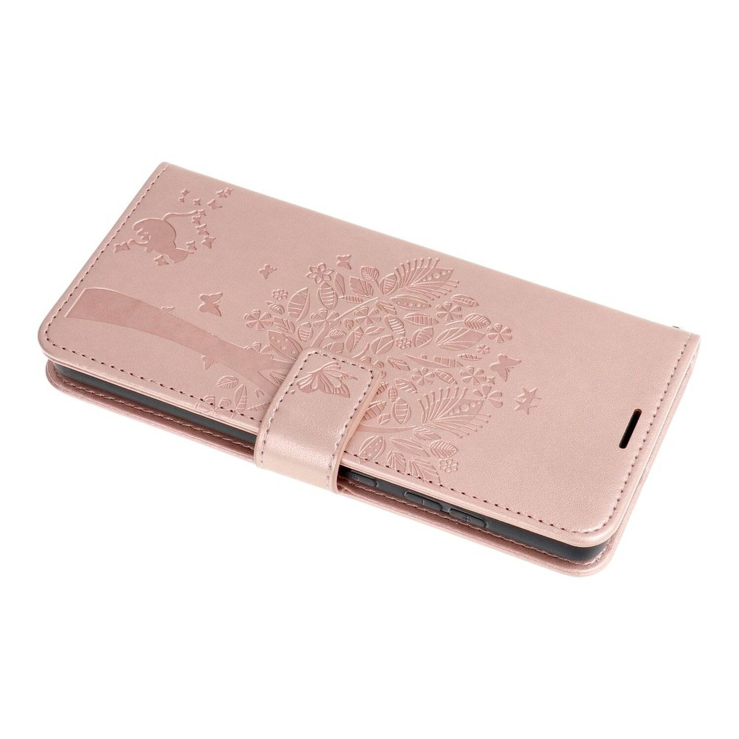 Elegante Buch-Tasche Hülle Fancy "Mezzo"Book-Style Kartenfächer Wallet Baum Mandala für iPhone 13 Pro Max Baum Rosa