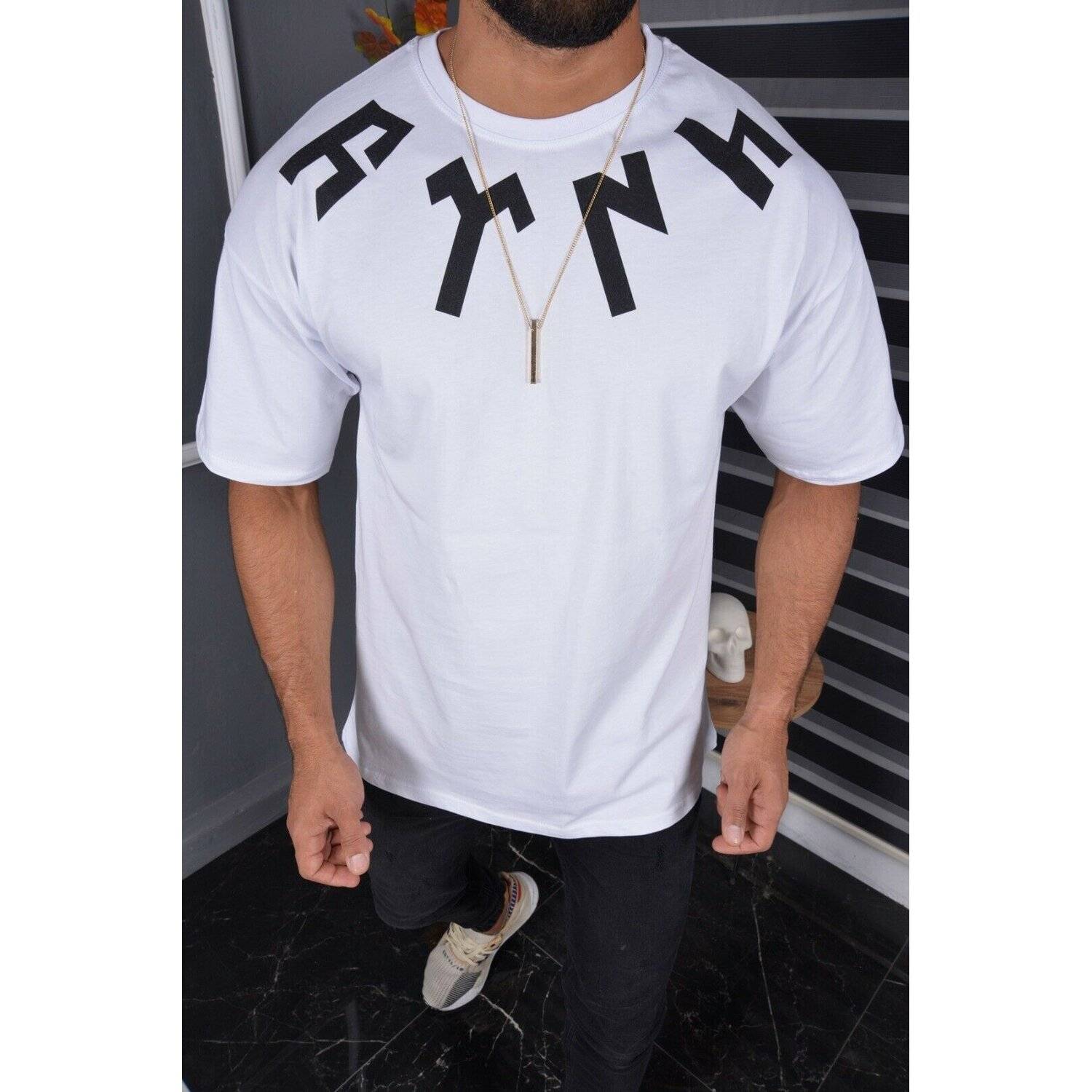 Megaman Oversize Herren T-Shirt Basic Shirt Tee Longshirt Premium Qualität Kurzarm Fashion TS-8900 L Weiß