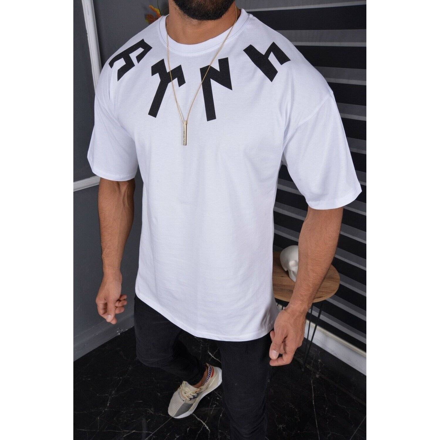 Megaman Oversize Herren T-Shirt Basic Shirt Tee Longshirt Premium Qualität Kurzarm Fashion TS-8900 L Weiß