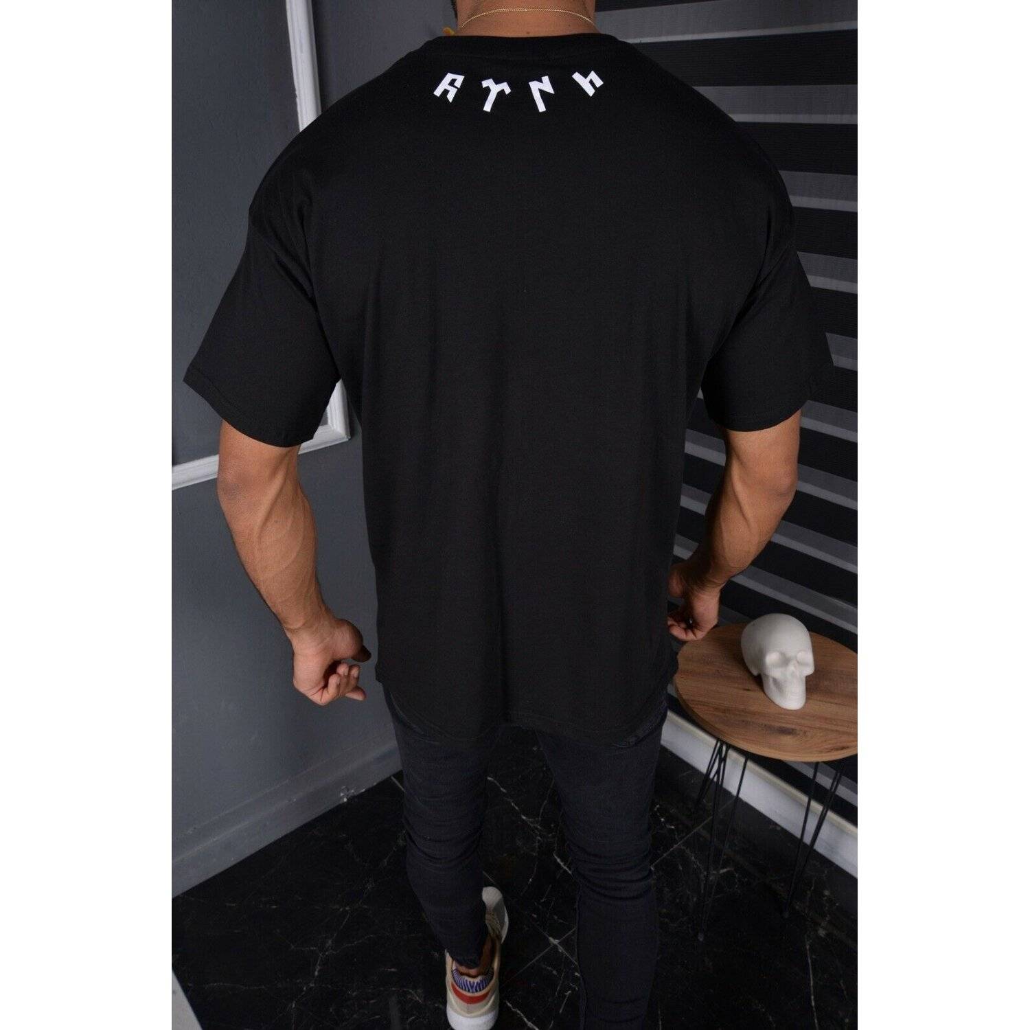 Megaman Oversize Herren T-Shirt Basic Shirt Tee Longshirt Premium Qualität Kurzarm Fashion TS-8900 XL Schwarz