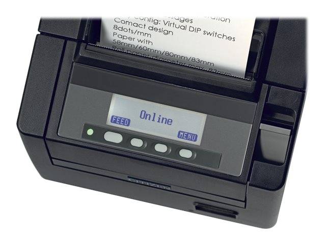 Nahaufnahme eines Etikettdruckers mit LCD-Bildschirm, auf dem 