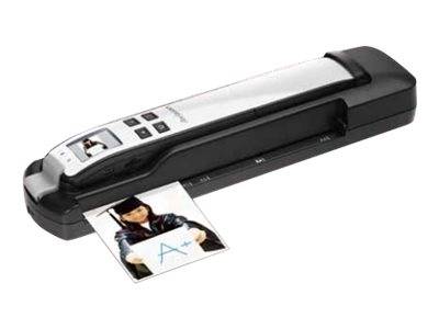 Tragbarer Dokumentenscanner, der ein gescanntes Foto aus dem vorderen Schlitz auswirft.
