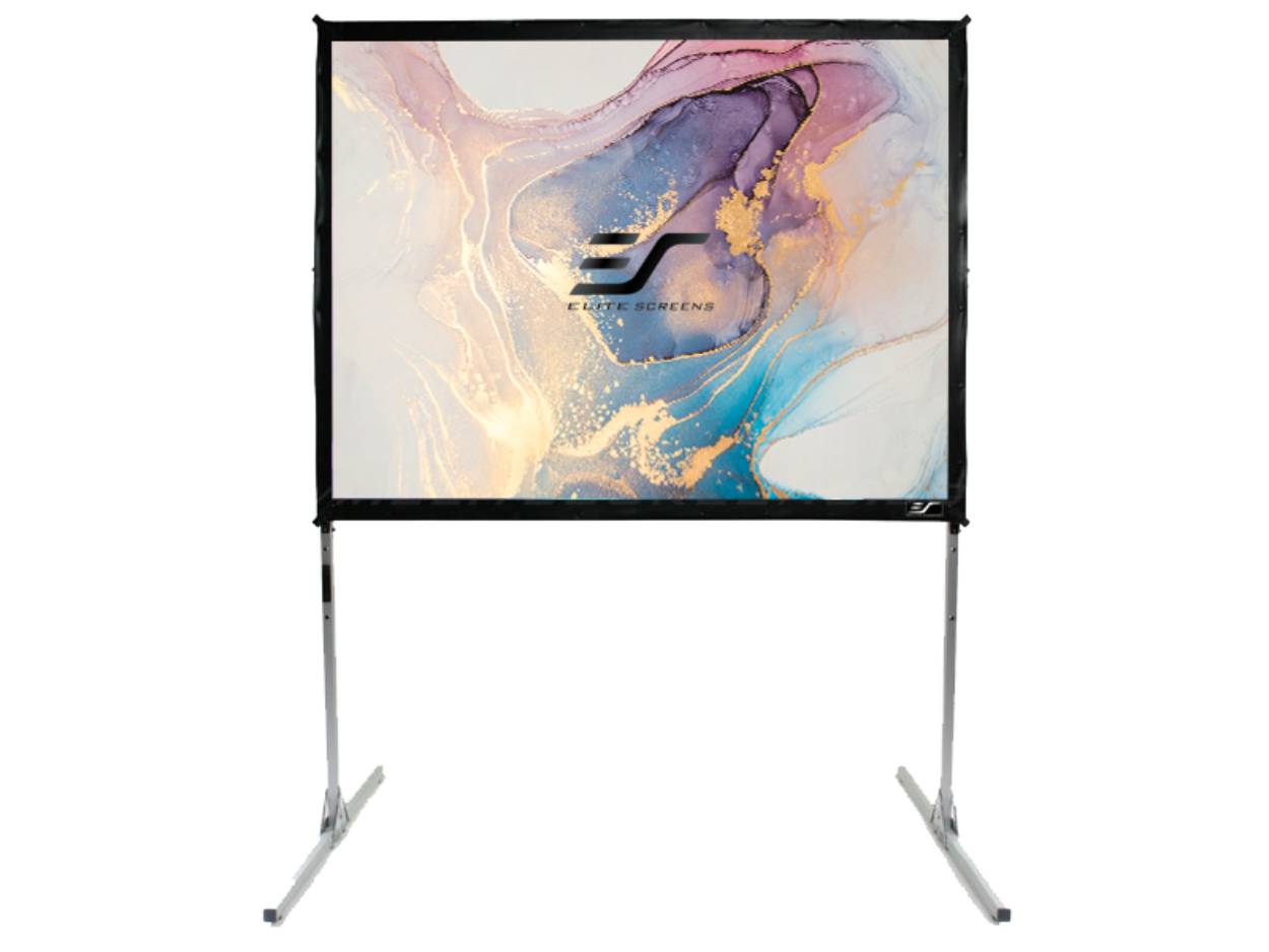 Tragbares freistehendes Schild mit abstrakter Pastellkunst und zentriertem Logo auf schwarzem Rahmenständer.