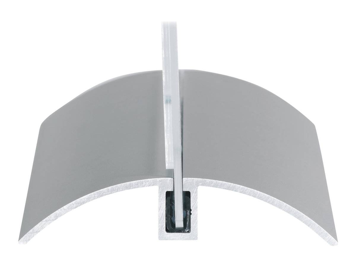 Querschnittsansicht einer gekrümmten Metallstruktur mit einem vertikalen Ansatz, der in einen rechteckigen Schlitz in der unteren Mitte eingesetzt ist.