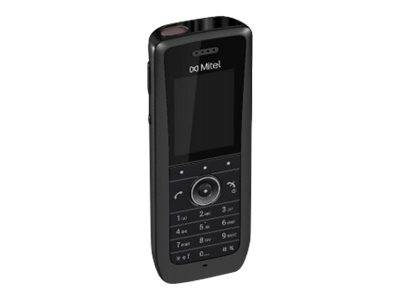 Schwarzes Alcatel-Mobiltelefon in Vorderansicht, mit sichtbarem Bildschirm, Navigationsfeld und numerischer Tastatur.