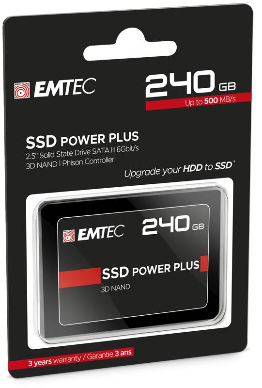 EMTEC SSD Power Plus 240GB Solid-State-Drive-Paket, gekennzeichnet mit bis zu 500 MB/s, 2,5-Zoll SATA III, 3D NAND, mit 3-jähriger Garantie.