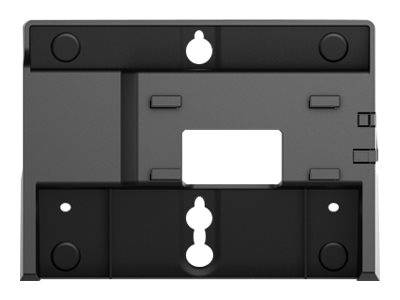 Schwarze kunststoff-wandhalterung oder abdeckplatte mit schlitzen, schraubenlöchern und ausrichtungslaschen, dargestellt in vorderansicht auf weißem hintergrund.