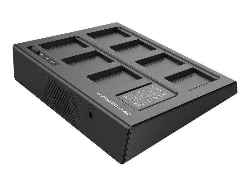Schwarze Multi-Slot-Ladestationen mit acht Ladebuchten und Anzeigelleuchten an der Seite.