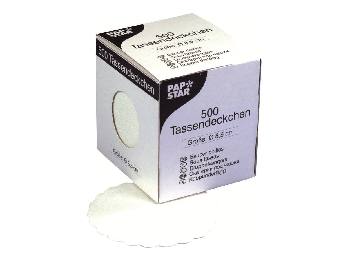 PAPSTAR Zierdeckchen - Grösse 8.5 cm - rund - Einweg - weiß (Packung mit 500)