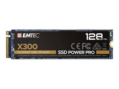 EMTEC X300 128GB M.2 NVMe SSD auf weißem Hintergrund dargestellt.
