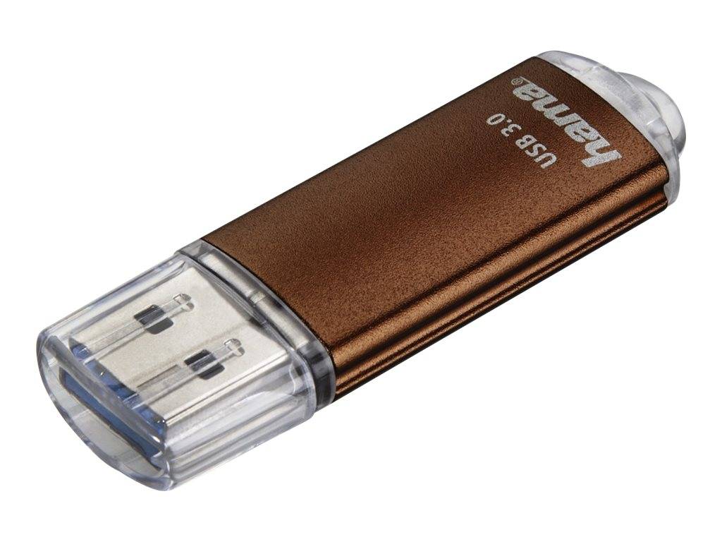 Braun und transparentes USB 3.0-Speicherlaufwerk mit der Bezeichnung „Hama