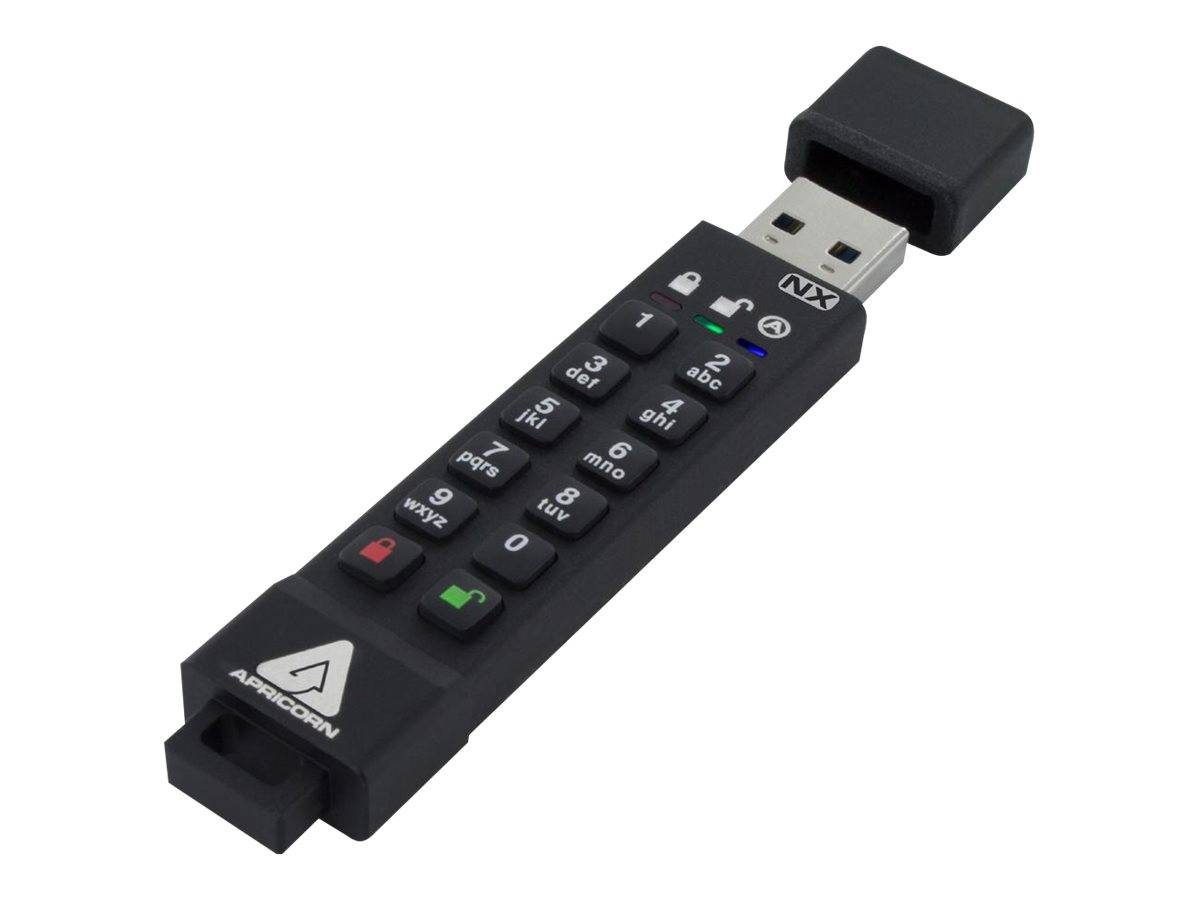 Schwarzer USB-Sicherheitstoken mit numerischer Tastatur und Anzeigeleuchten, verwendet für die Zwei-Faktor-Authentifizierung und sichere Anmeldung.