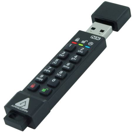 Schwarzer USB-Hardware-Sicherheitsschlüssel mit numerischer Tastatur und Sperrsymbolen, Marken 