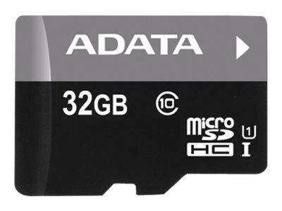 ADATA 32GB microSDHC Speicherkarte, Klasse 10 U1, schwarz und grau.
