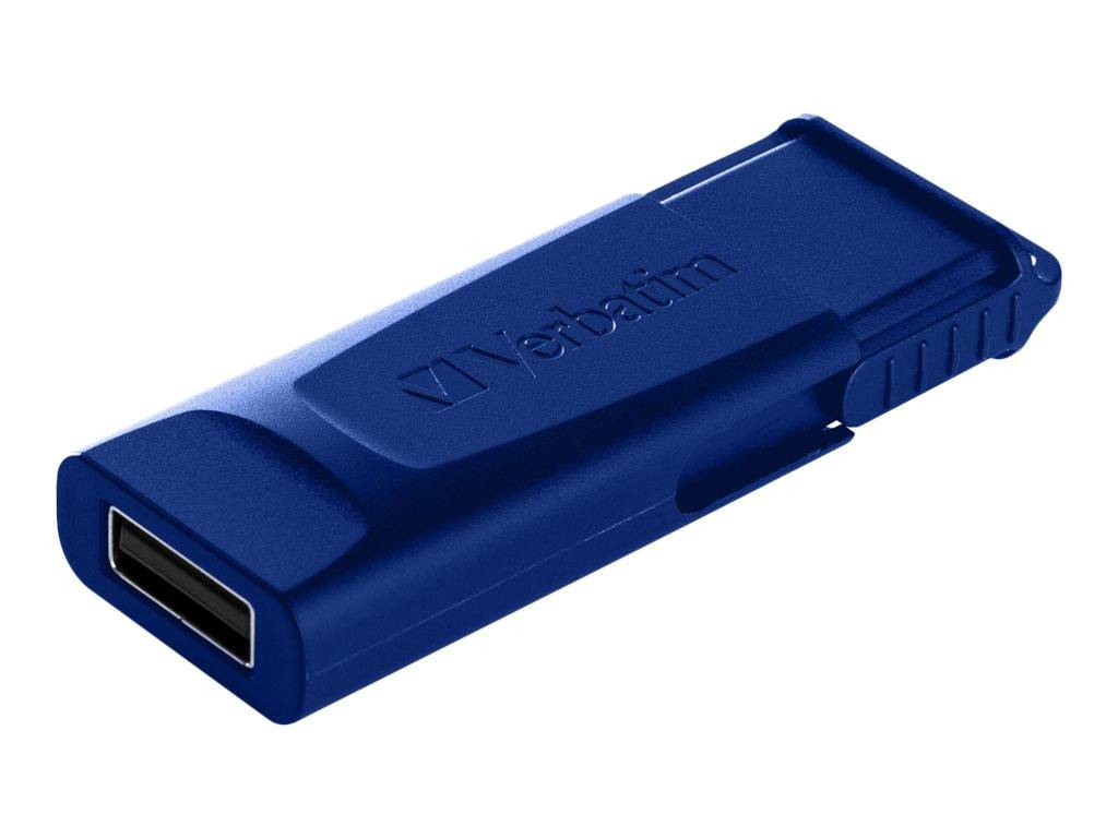 Blauer Verbatim USB-Stick auf weißem Hintergrund dargestellt.