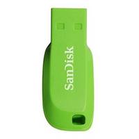 Grüner SanDisk USB-Stick auf weißem Hintergrund, vertikal dargestellt mit sichtbarem Markennamen.
