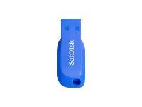 Blauer SanDisk USB-Stick auf weißem Hintergrund.