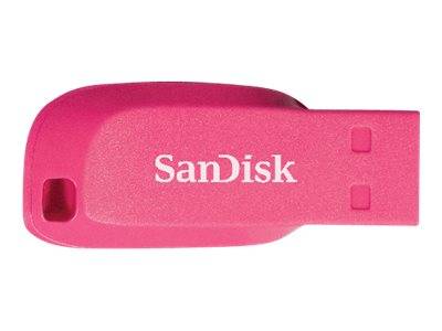 Rosa SanDisk USB-Speicherstick isoliert auf weißem Hintergrund.