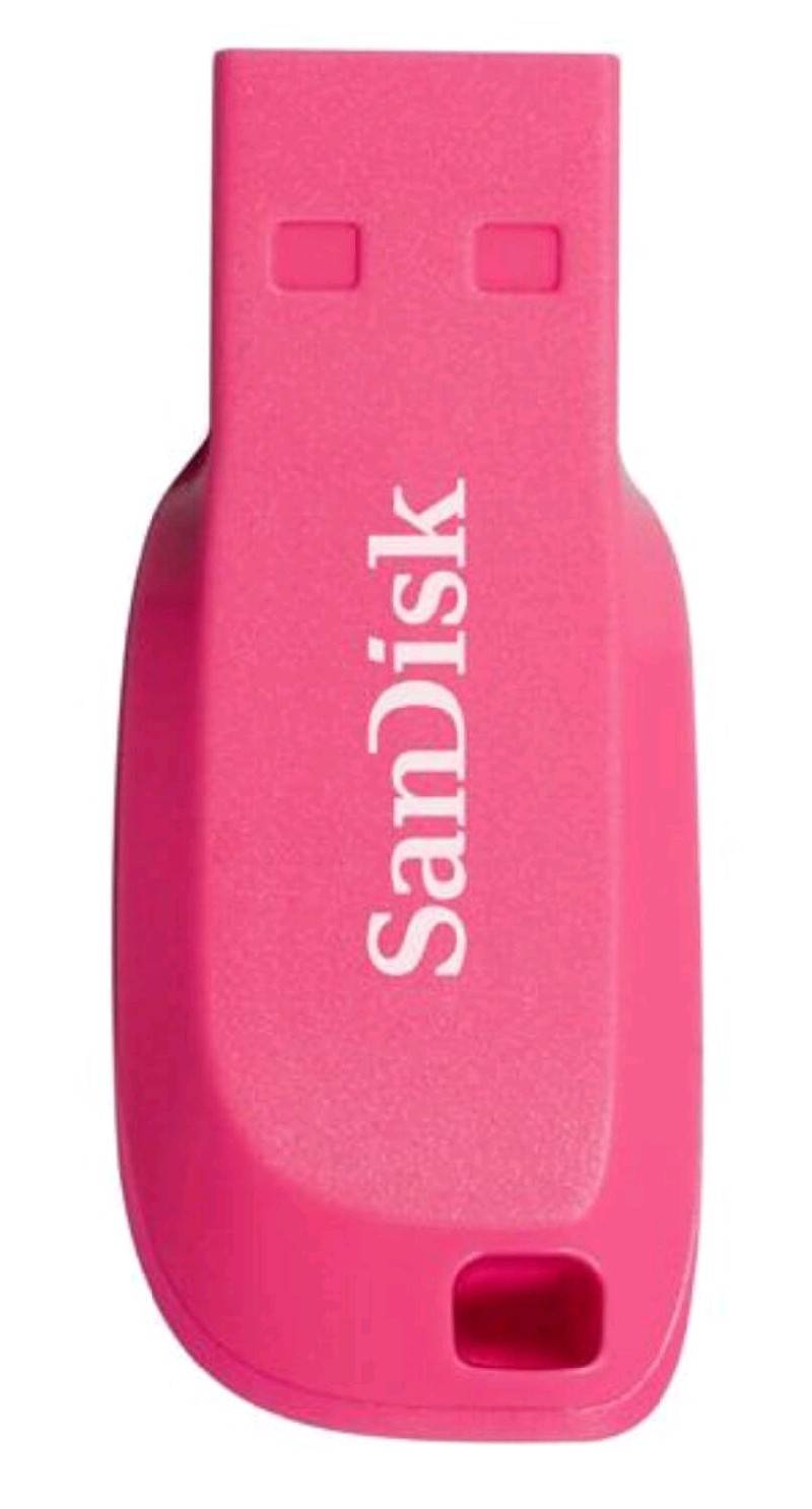 Rosa SanDisk USB-Stick mit kappenlosem Design und Schlüsselringöffnung.