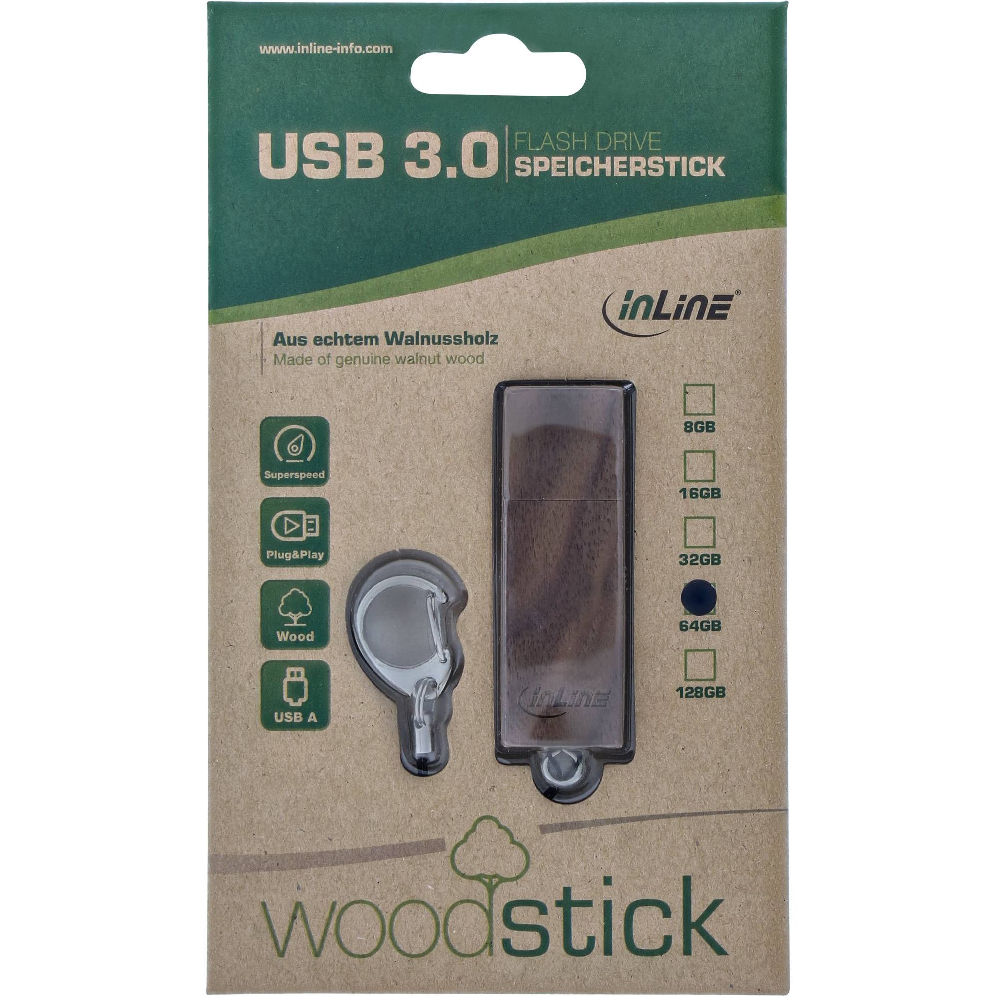 INLINE - woodstick USB 3.0 Speicherstick - Walnuss - 64GB