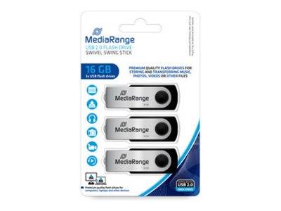 MEDIARANGE USB-Flash-Laufwerk - 16 GB - USB 2.0 - Grau, Schwarz (Packung mit 3)