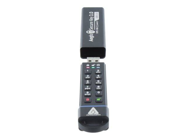 Schwarzes AirSecure-Schlossgerät mit numerischer Tastatur und grünen/roten Funktionstasten, geöffnet auf weißem Hintergrund dargestellt.