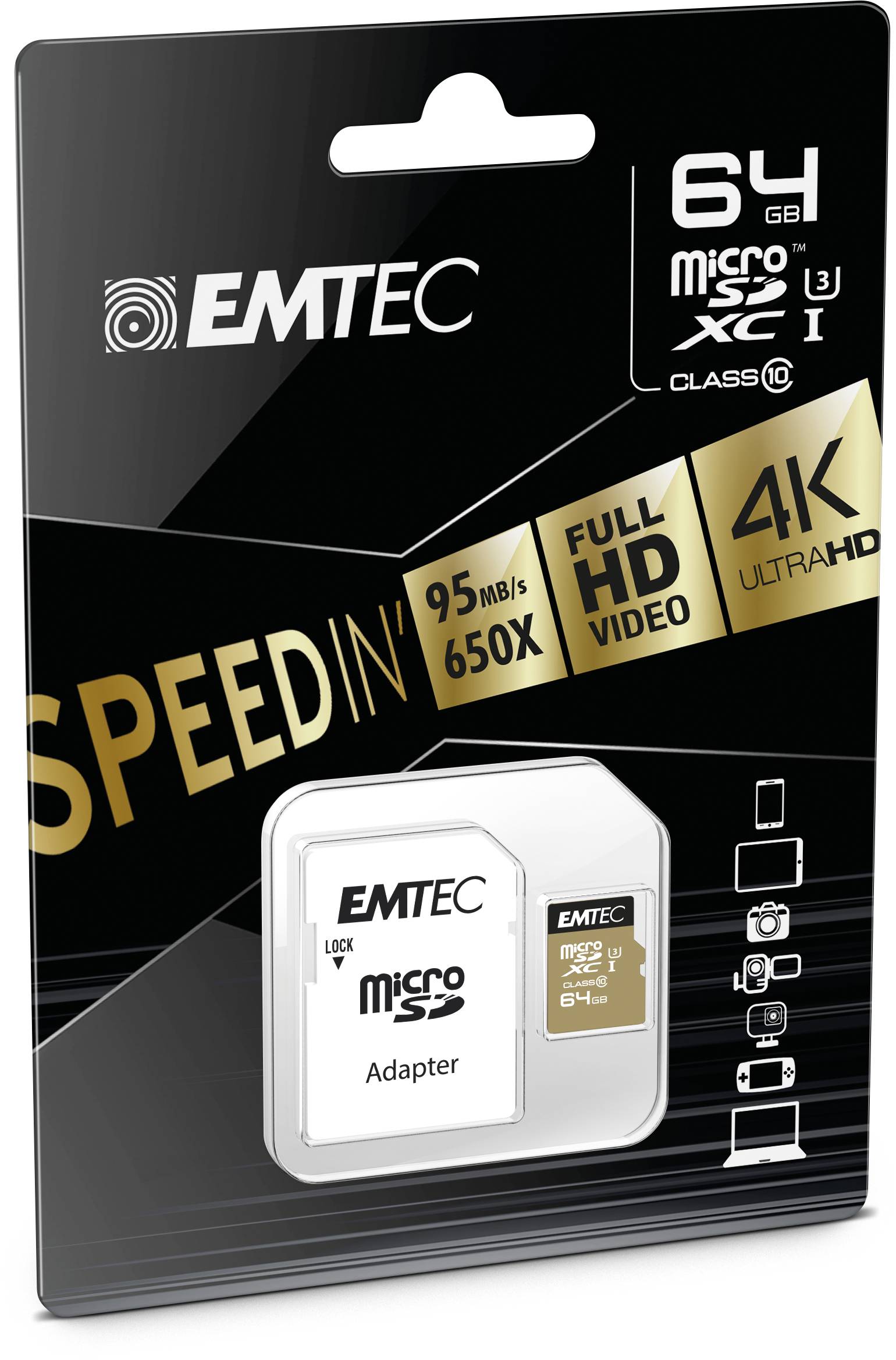 EMTEC SpeedIN' - Flash-Speicherkarte (microSDXC-an-SD-Adapter inbegriffen)