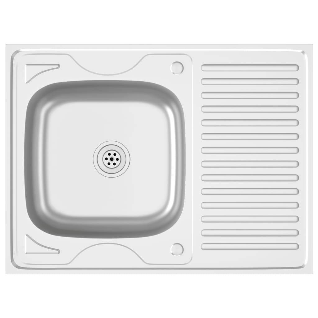 vidaXL Spüle mit Abtropffläche Set Silbern 800x600x155 mm Edelstahl