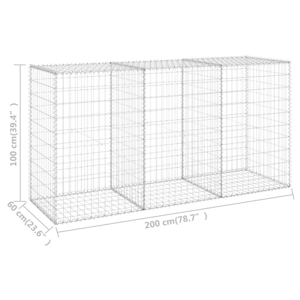vidaXL Gabionenwand mit Abdeckung Verzinkter Stahl 200x60x100 cm