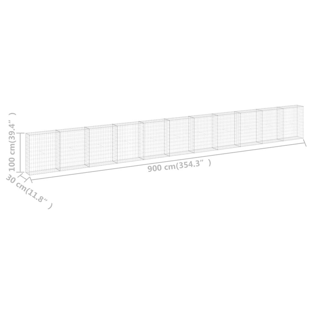 vidaXL Gabionenwand mit Abdeckung Verzinkter Stahl 900x30x100 cm