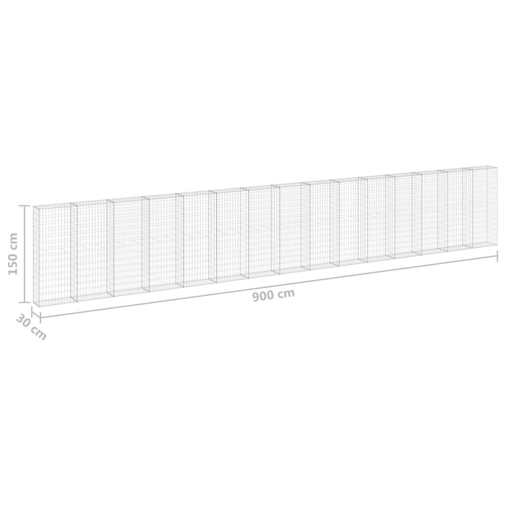 vidaXL Gabionenwand mit Abdeckung Verzinkter Stahl 900x30x150 cm