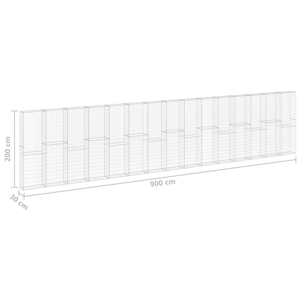 vidaXL Gabionenwand mit Abdeckung Verzinkter Stahl 900x30x200 cm