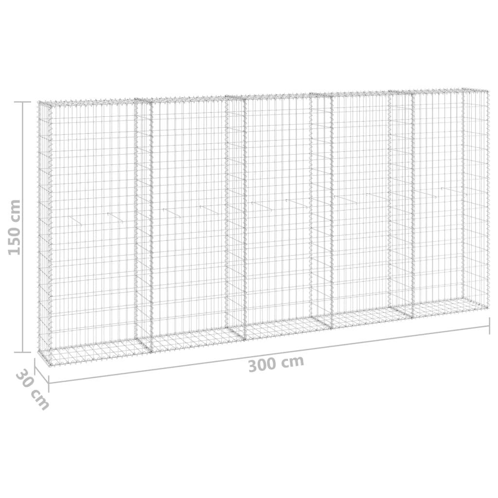 vidaXL Gabionenwand mit Abdeckung Verzinkter Stahl 300x30x150 cm