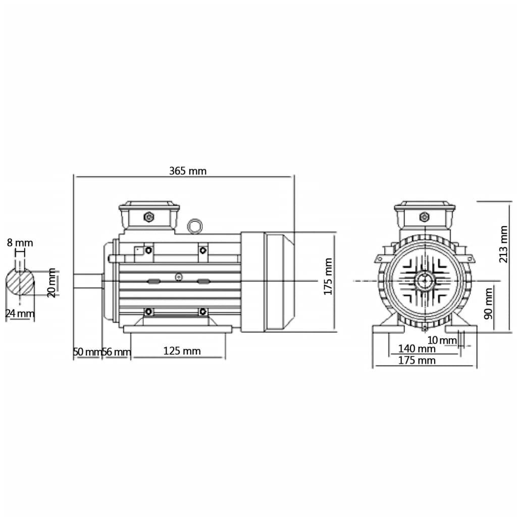 vidaXL 3-Phasen-Elektromotor Aluminium 2,2 kW 3 PS 2-Polig 2840 U/min