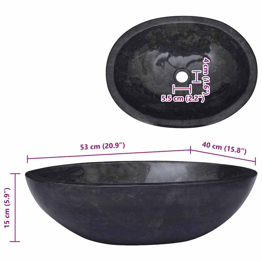 vidaXL Waschbecken Schwarz 53x40x15 cm Marmor