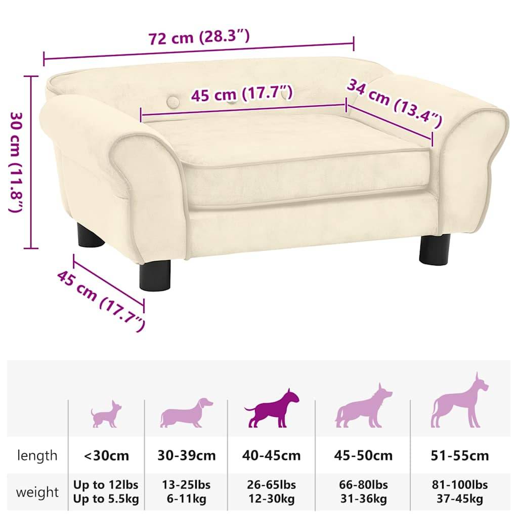 vidaXL Hundesofa Creme 72x45x30 cm Plüsch