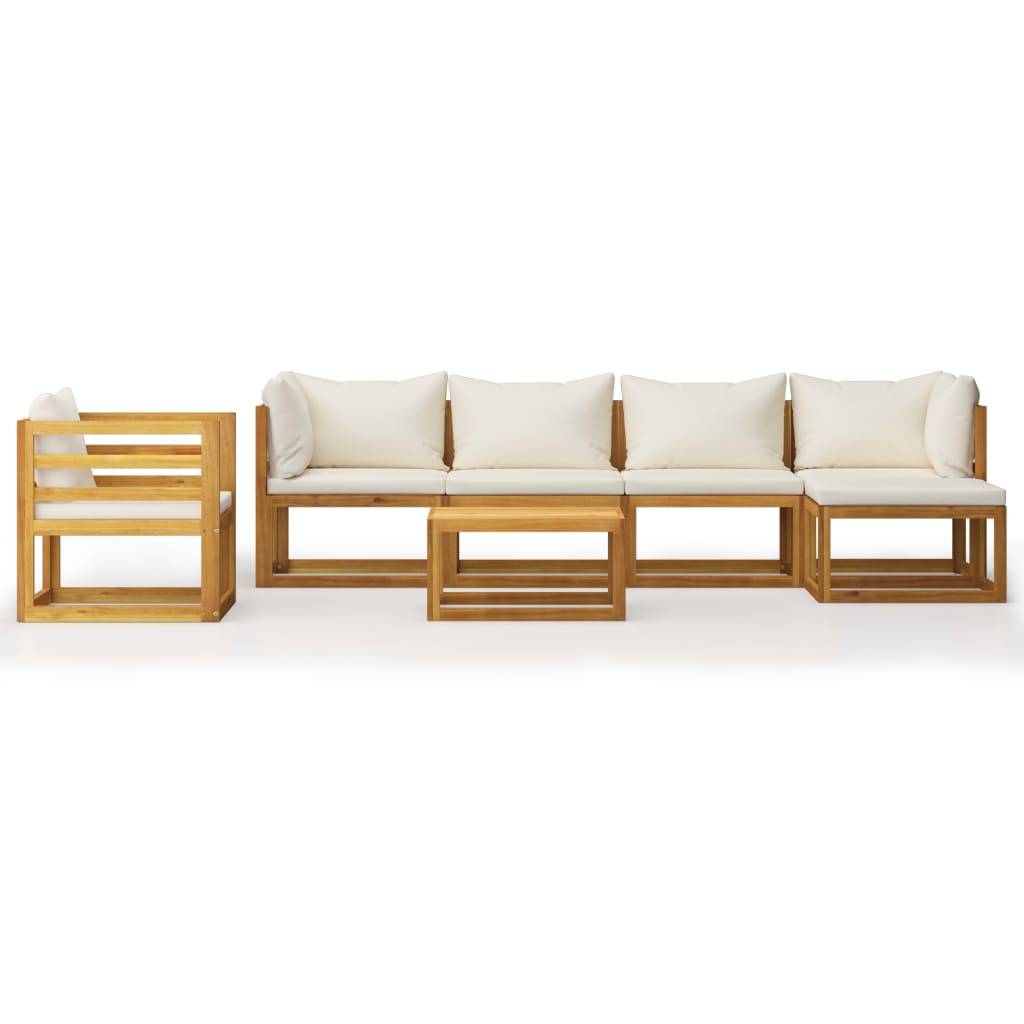vidaXL 7-tlg. Garten-Lounge-Set mit Auflagen Creme Massivholz Akazie